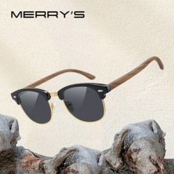 MERRYS – klassische polarisierte Sonnenbrille – halbrandlos – Holzbügel – UV400