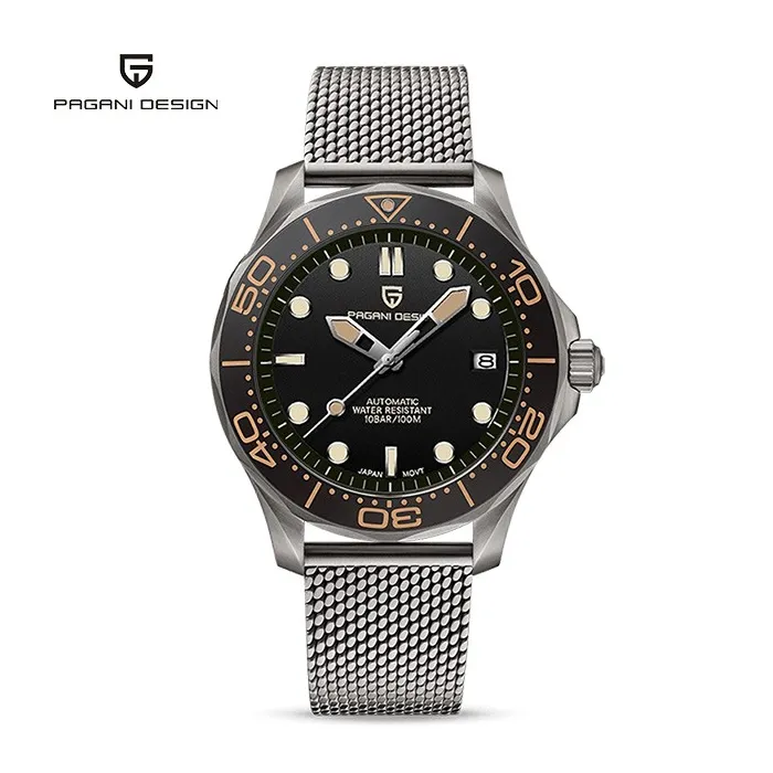 PAGANI DESIGN - modieus automatisch horloge - roestvrij staal - mesh band - zwartHorloges