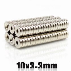 N35 - neodymium magneet - sterke ronde schijf - 10mm * 3mm - met 3mm gatN35