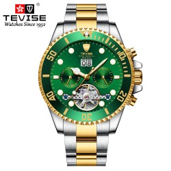 TEVISE - elegant automatic watch - stainless steel - waterproof - gold / greenWatches