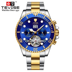TEVISE - elegant automatisch horloge - edelstaal - waterdicht - goud/blauwHorloges