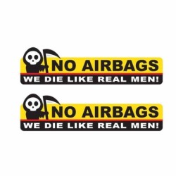 Lustiger Autoaufkleber - Skelettkopf / NO AIRBAGS WE DIE LIKE REAL MEN - 2 Stück