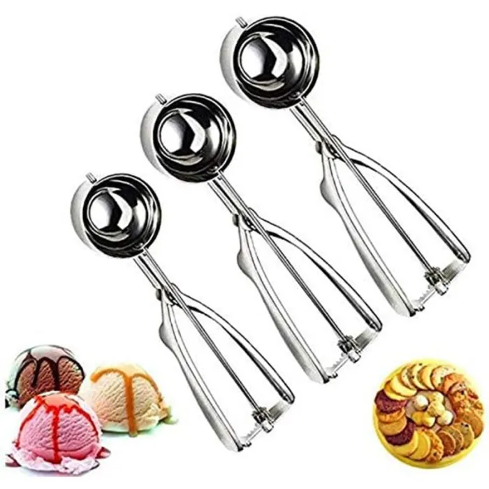 RVS schep - veerhandvat - voor ijs/aardappelpuree - 3 stuksBestek