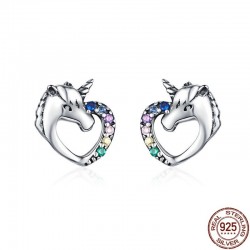 Herzförmige Kristall-Einhorn-Ohrringe aus Silber