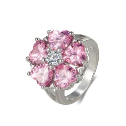 Elegante zilveren ring - met roze kristallen bloemRingen