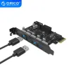 ORICO - USB 3.0 - PCI-E uitbreidingskaart - 5-poorts HUB - adapterHubs