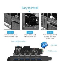 ORICO - USB 3.0 - PCI-E uitbreidingskaart - 5-poorts HUB - adapterHubs