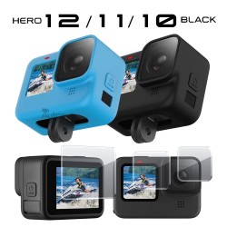 Protective Silicone Case for GoPro Hero 12 11 10 9 Black Tempered Glass Screen Protector Film Lens Cap Cover Go Pro Accessory...