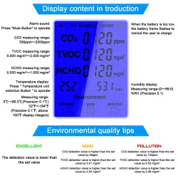 Kooldioxidetester / CO2-detector / luchtkwaliteitsmonitor - temperatuur- / vochtigheidsmeting - multifunctionele testerMeetin...