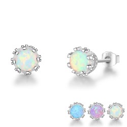 Small stud earrings with round opal - 925 sterling silverOorbellen