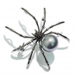 Schwarze Spinne mit Perle - elegante Brosche