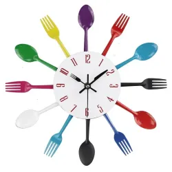 Modern wall clock - with kitchen cutleryClocks