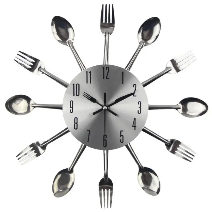 Modern wall clock - with kitchen cutleryClocks