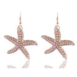 Pearl starfish gold earrings