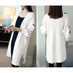 Long Loose Embroidery Knitted Sweater CardiganDames mode