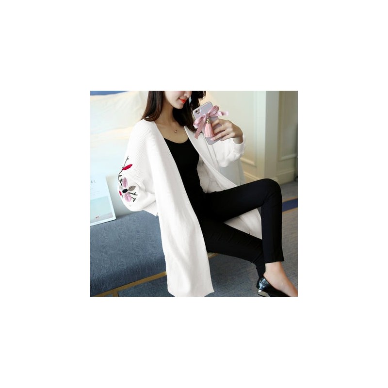 Long Loose Embroidery Knitted Sweater CardiganDames mode