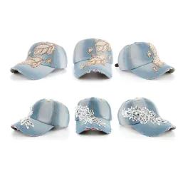 Cotton Jeans Rhinestone Cap Baseball HoedPetten & Hoeden