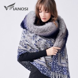 Luxury Real Fox Fur Collar Wool Winter Scarf Poncho