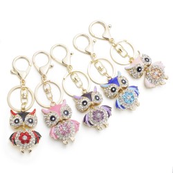 Cute Owl Crystal Key Chains Rings Holder For Women Flower Purse Bag Buckle Pendant For Car KeyringsSleutelhangers