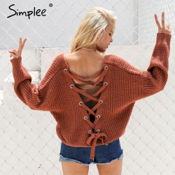 Backless Lace-Up Pullover - Pullover gestrickt