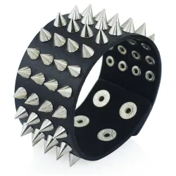 Unique Four Row Cuspidal Spikes Rivet Stud Wide Cuff Leather Punk Gothic Rock Unisex Bangle BraceletArmbanden