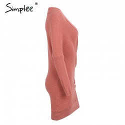 Simplee Sexy V neck cross knitting sweater dress Women elegant long sleeve pullover female winter drHoodies & Truien