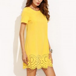 Yellow Short Sleeve Hollow Out Mini DressDresses