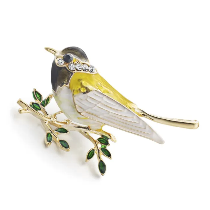 Oriole vogel bergkristal & email brocheBroches