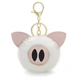 Fur pompom - piggy - Schlüsselanhänger
