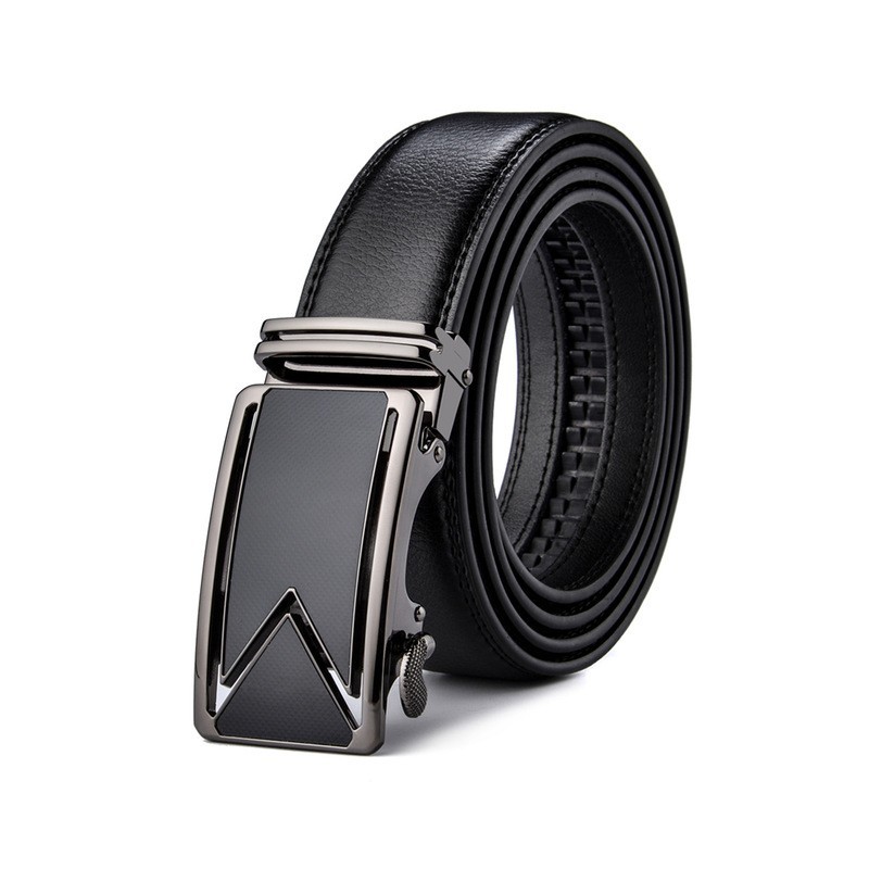 Genuine leather belt with automatic buckle