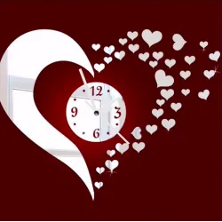 3D mirror heart & clock wall stickerMuurstickers