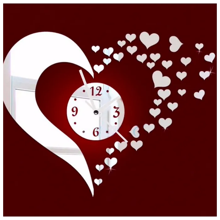 3D mirror heart & clock wall stickerMuurstickers