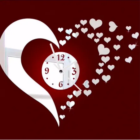 3D mirror heart & clock wall stickerMuurstickers