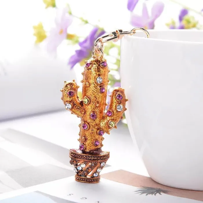 Crystal cactus keychain keyringSleutelhangers