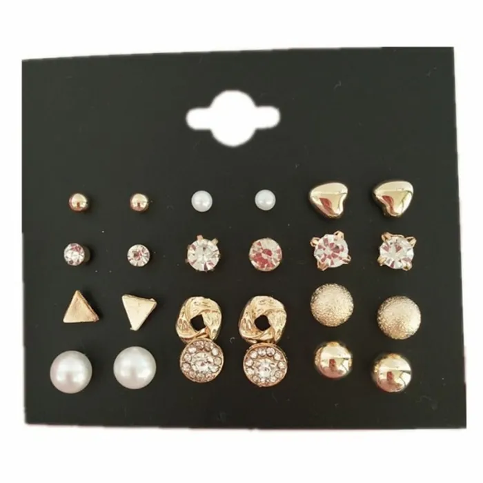 Crystal & pearl gold & silver stud earrings setEarrings
