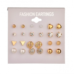 Crystal & pearl gold & silver stud earrings set