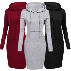 Fleece hooded dress with pocketsJurken