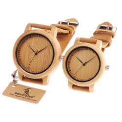 Lederen band bamboe Quartz koppels horlogesHorloges