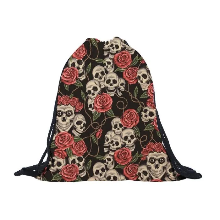 3D skull & roses - drawstring backpack - unisexRugzakken