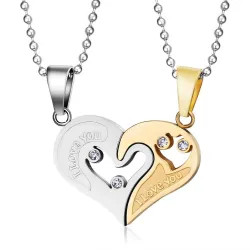 I Love You - hart - roestvrijstalen hanger met ketting - 2 stuksHalskettingen
