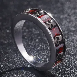 Crystal red retro gothic skull rings for men womenRingen