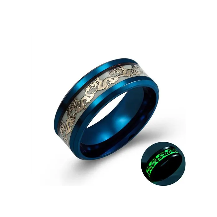 Luminous black gold blue color stainless steel dragon rings for menRingen