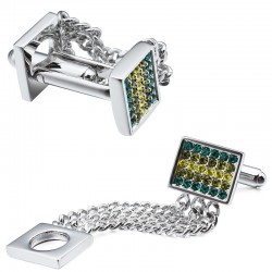 Classic copper & crystal stainless steel cufflinks with chainManchetknopen