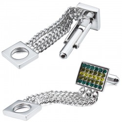 Classic copper & crystal stainless steel cufflinks with chain