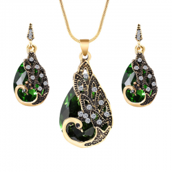 National wind crystal drop gem peacock pendant earrings - jewelry setSieradensets