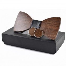 Modieuze houten vlinderdas en manchetknopen - setStrikjes - stropdassen
