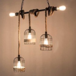 Retro ijzeren hanglamp met hand gebreid touw - lichten in kooiWandlampen