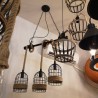 Retro iron hanging lamp with hand knitted rope - lights in cageWall lights