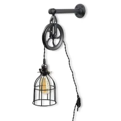 Rustiek industrieel pijp & katrolontwerp - muurlamp met koordWandlampen