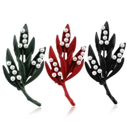 Kerst maretak blad met parels - brocheBroches